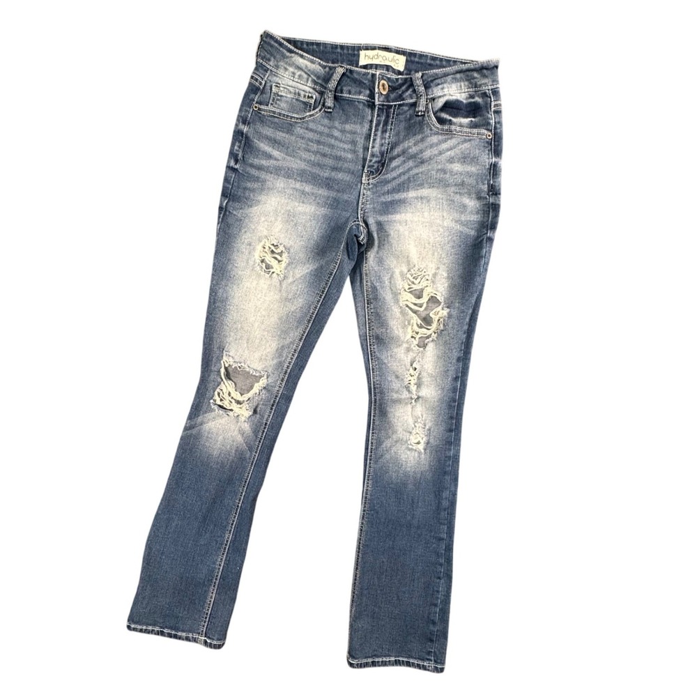Hydraulic Womens Distressed Bootcut Jeans Medium Wash Ripped Y2K Style 3 29x31